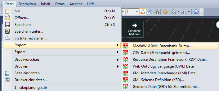 Menü MediaWiki XML-Datenbankdump importieren